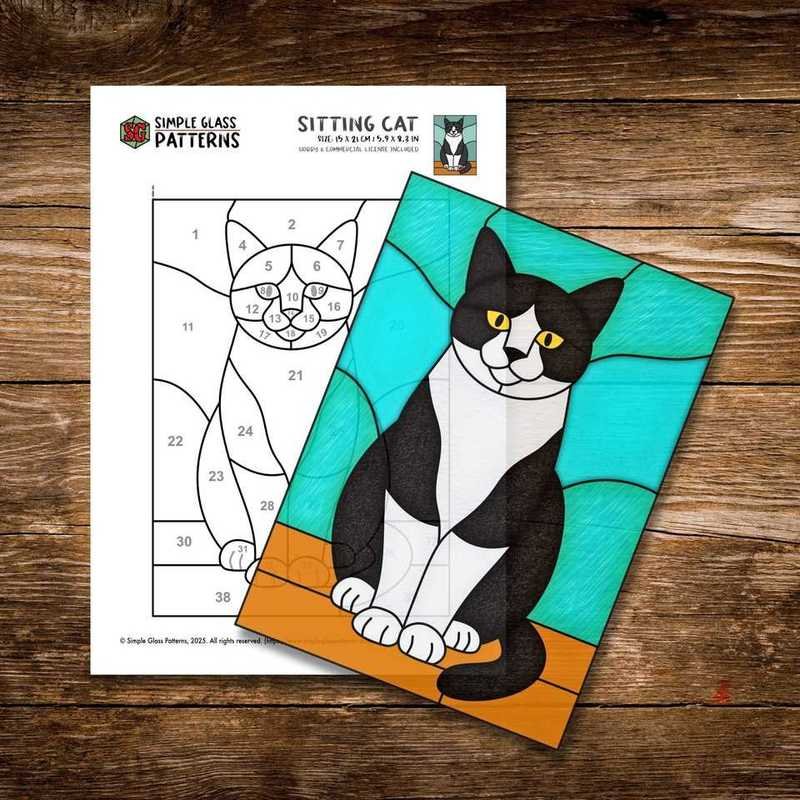 Sitting Cat stained glass pattern preview